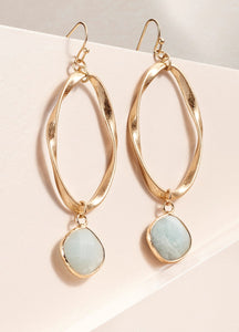 Drop Earrings with Natural Green Stone