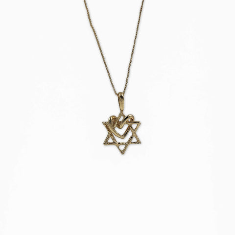 Necklace-Star of David w/Heart-Gold Plated Sterling Silver