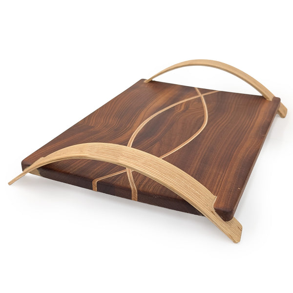 Wood Tray-Dark w/Light Wood Curved Handles