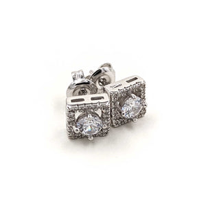 Square CZ Stud Earrings-Sterling Silver