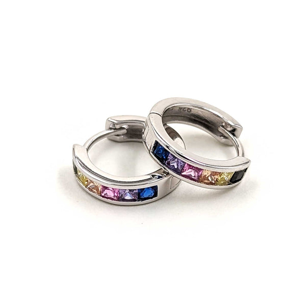 Huggie Earrings with Coloured CZ Stones-Sterling Silver