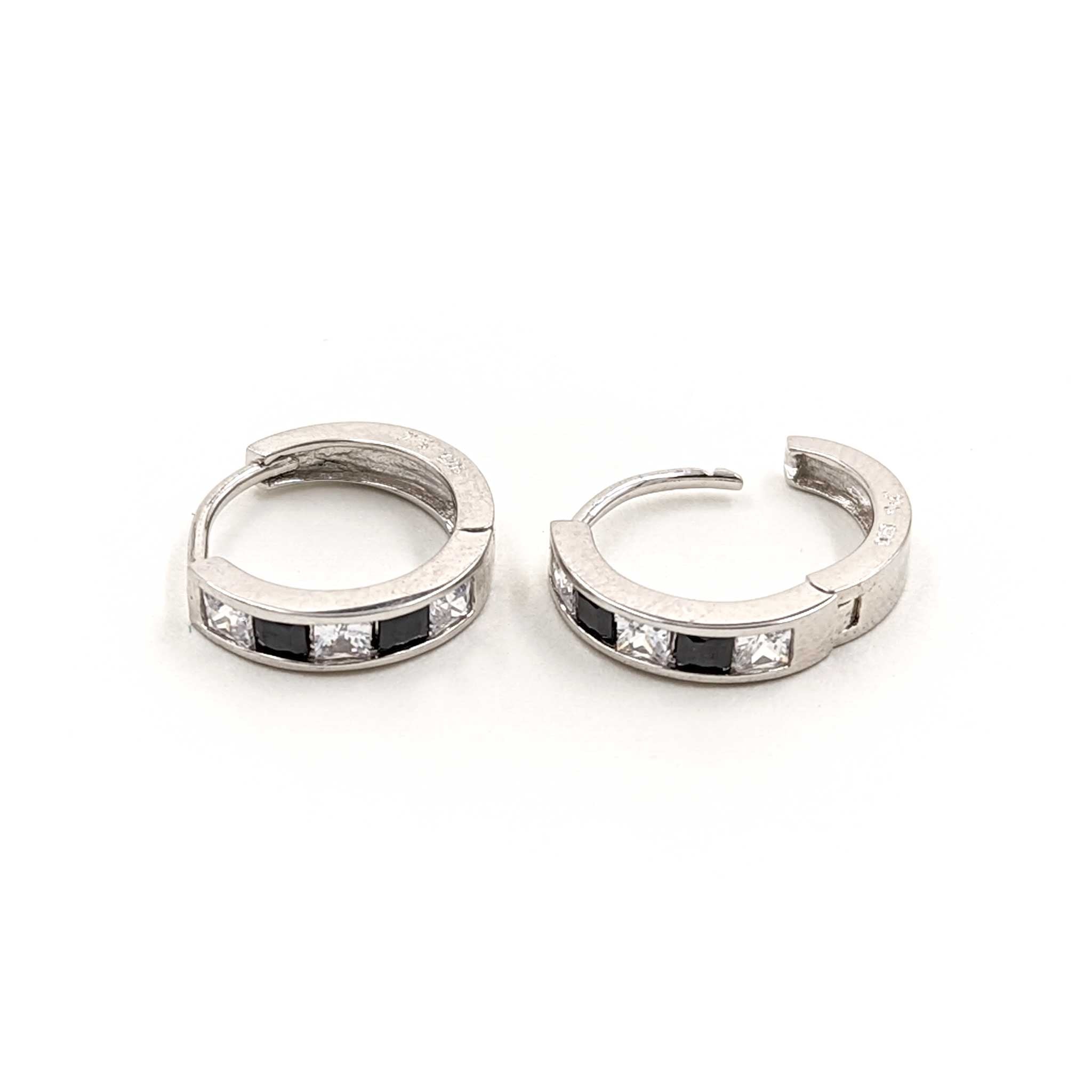 Huggies with Black/Clear CZ-Sterling Silver
