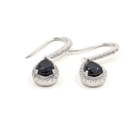 Black Teardrop CZ Earrings-Sterling Silver