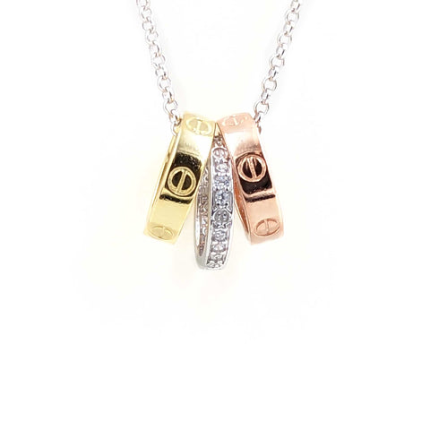 Necklace-Three Rings-Gold, Silver & Rose Gold-Sterling Silver