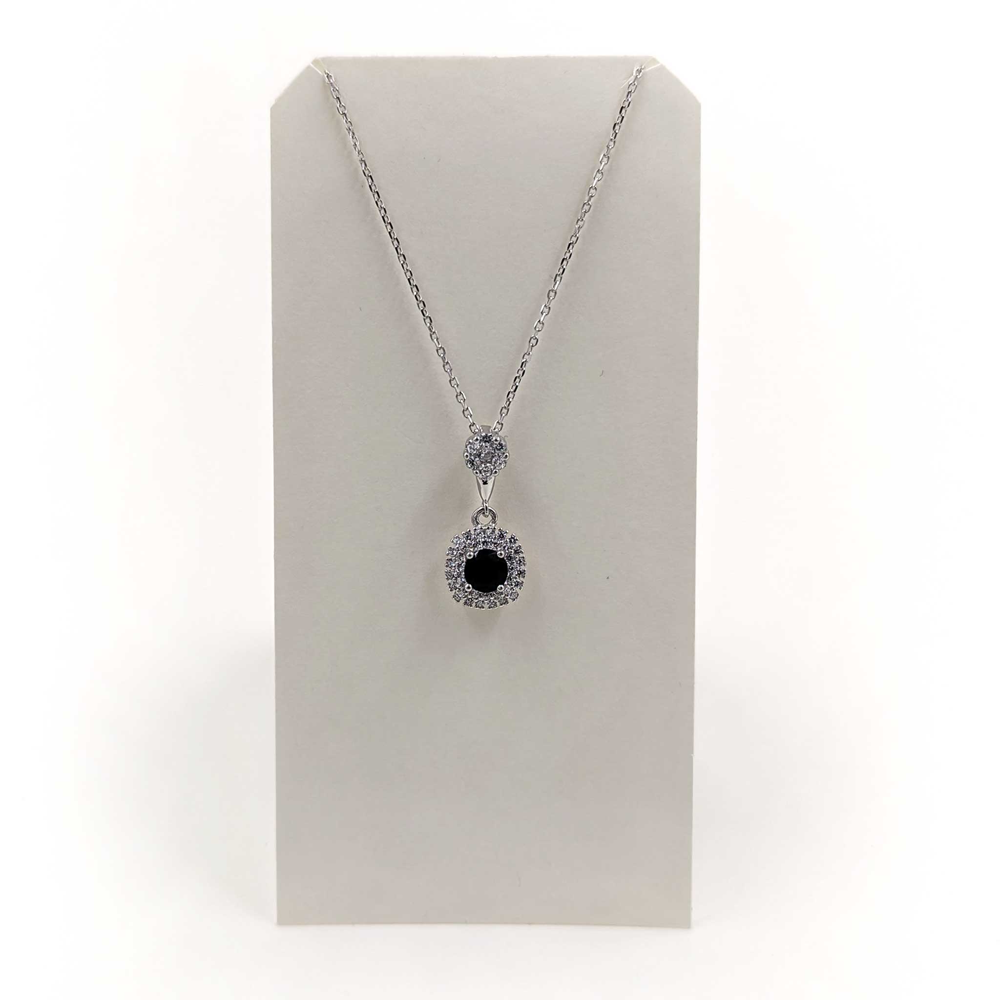 Necklace w/Round Blue & Clear CZ Drops-Sterling Silver