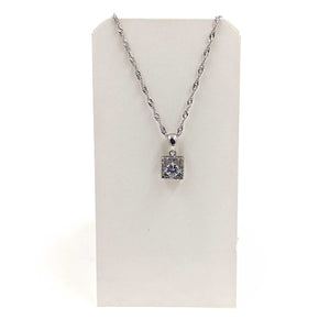 Square Drop Necklace w/CZ Stone-Sterling Silver