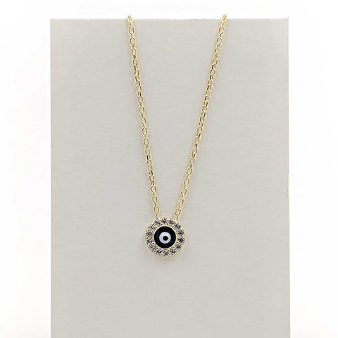 Gold Plated Evil Eye Necklace w/CZ-Sterling Silver