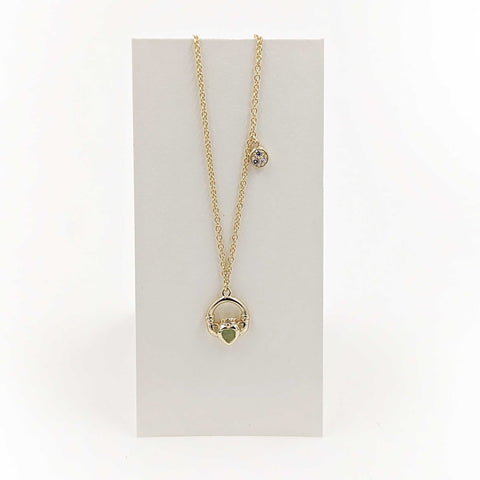 Necklace-Circle w/Green CZ Heart-Sterling Silver
