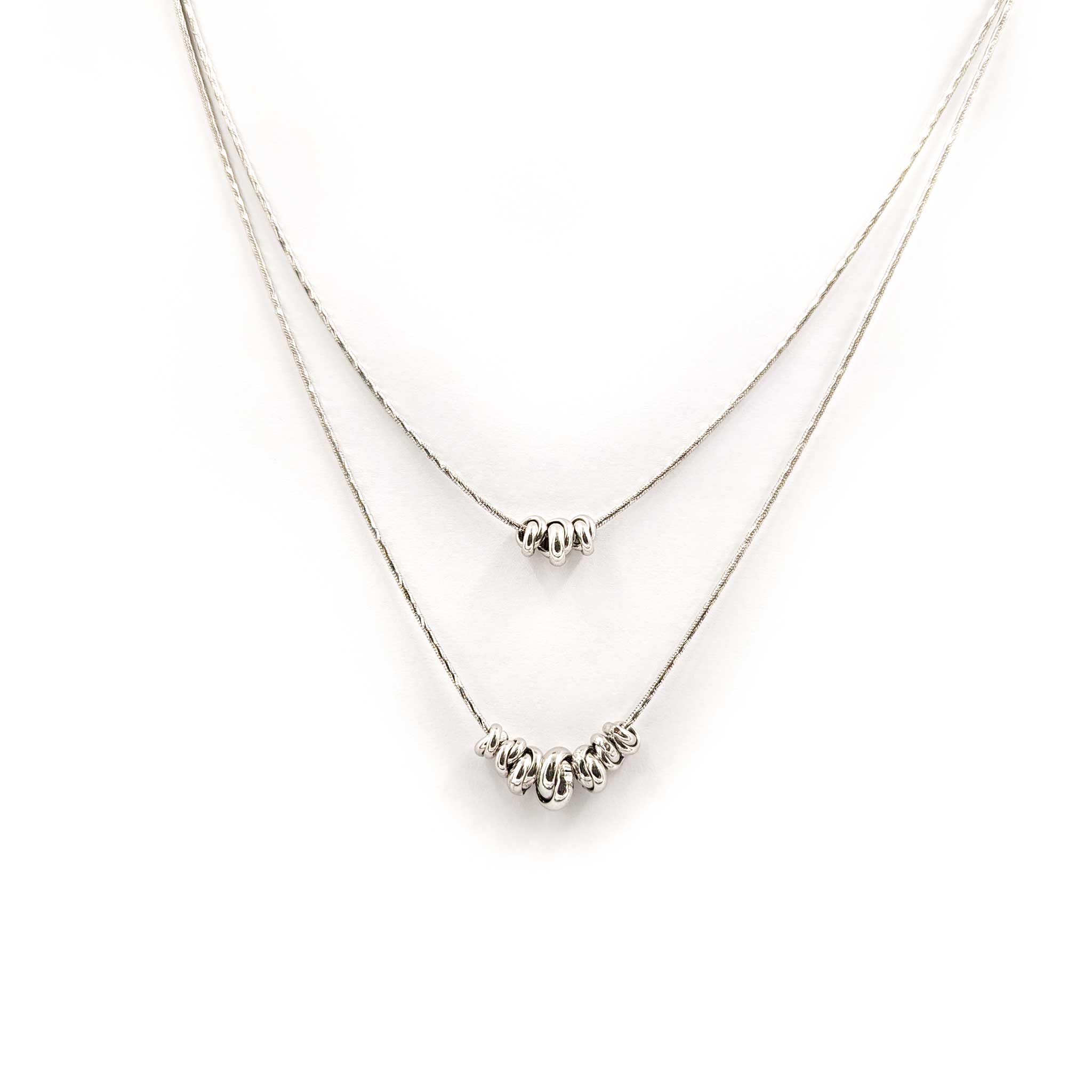 Collier Double brin w / Tiny Circles-Argent sterling