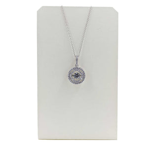 Collier-Double Pendentif Cercle w / CZ-Argent Sterling