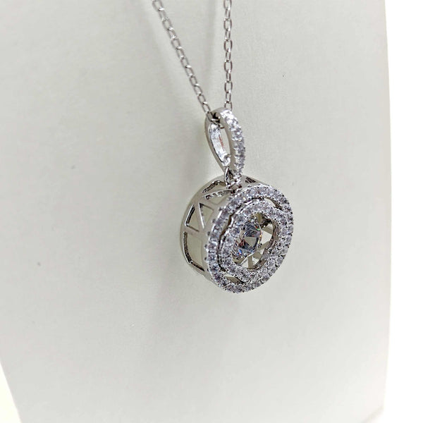 Necklace-Double Circle Pendant w/CZ-Sterling Silver
