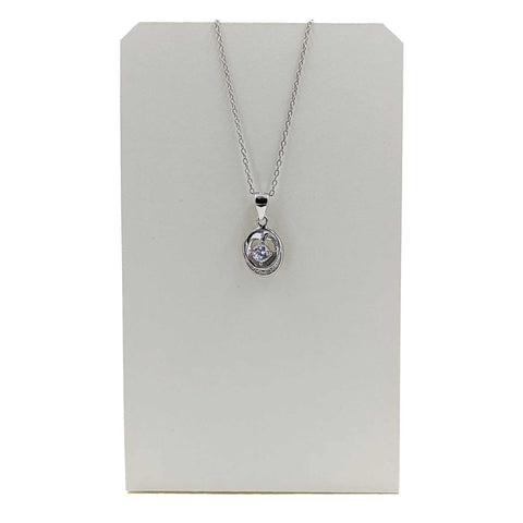 Necklace-Oval Drop w/Round CZ-Sterling Silver