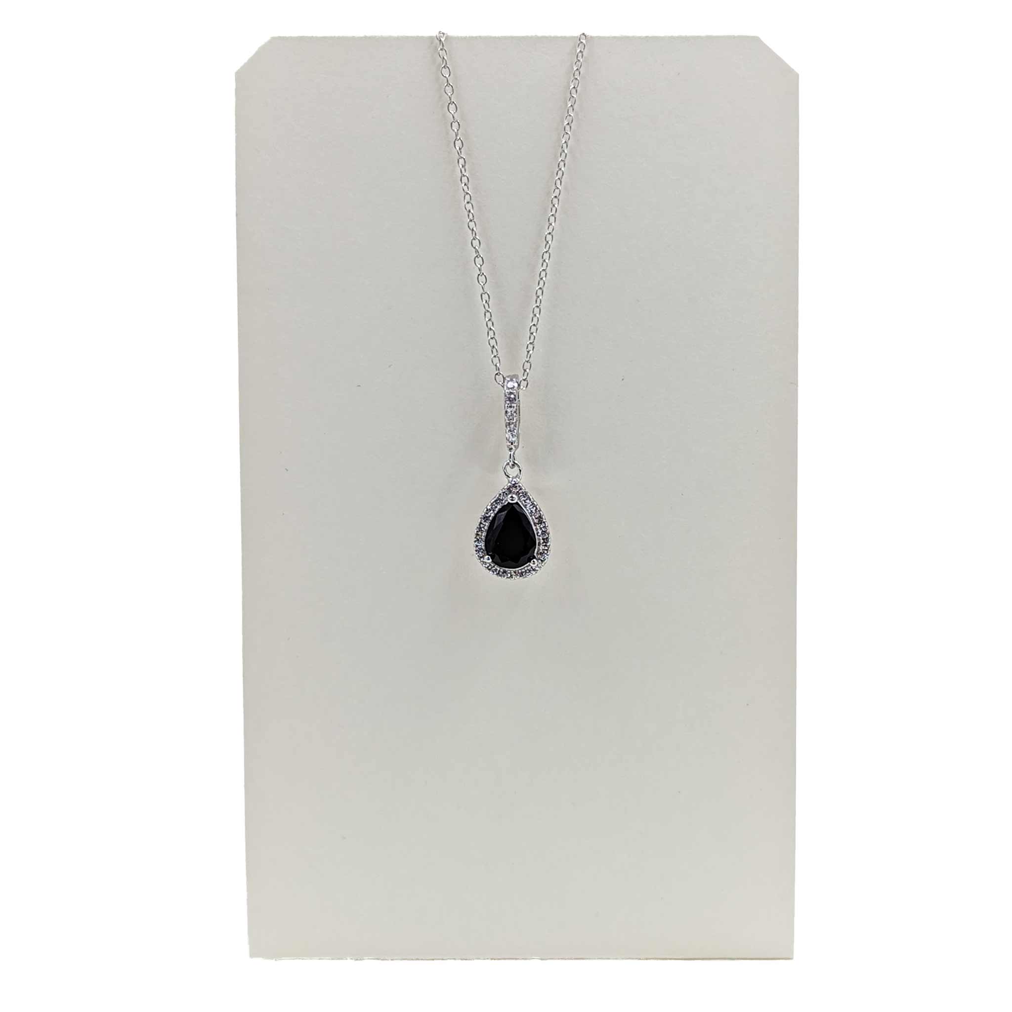Necklace-Teardrop Pendant w/Black CZ-Sterling Silver