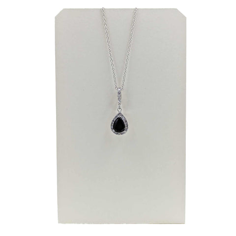 Necklace-Teardrop Pendant w/Black CZ-Sterling Silver