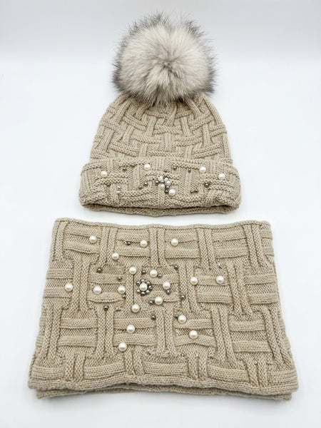 Scarf and Hat Set w/Pearls