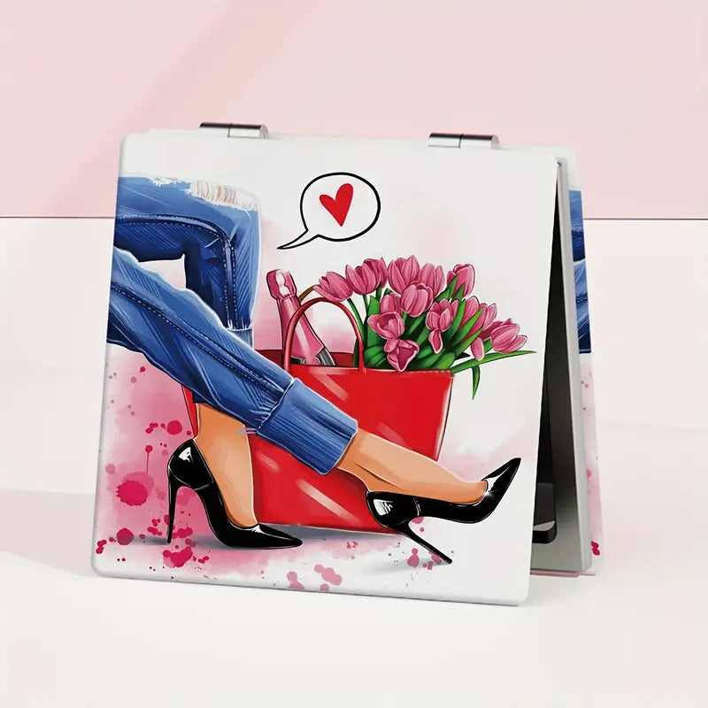 Compact Mirror-Denim, Heels & Flowers