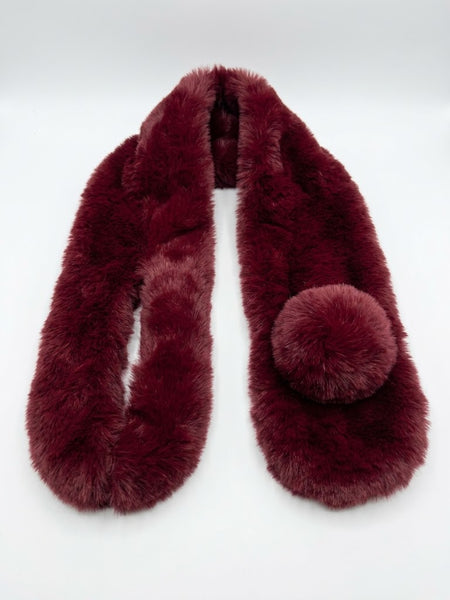 Faux Fur Scarf w/Pompom