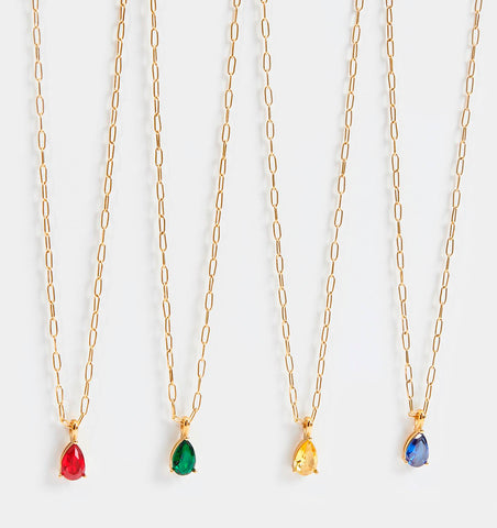 Necklace-CZ Teardrop-Brass Chain