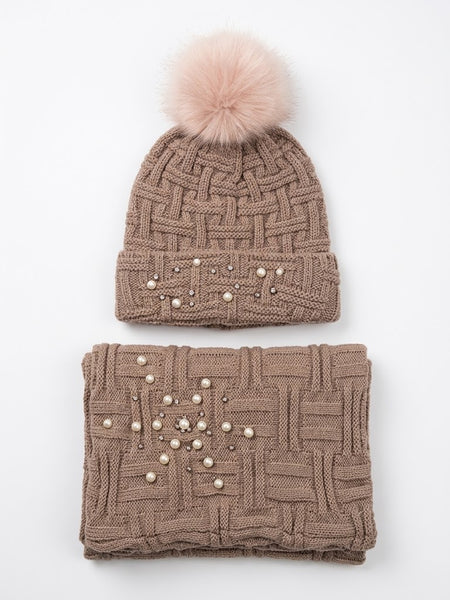 Scarf and Hat Set w/Pearls