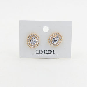 Earrings-Oval Studs w/Clear Swarovski Crystals-Gold Plated Sterling Silver