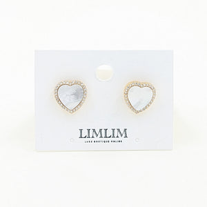 Earrings-Studs-Mother of Pearl Hearts-Gold Plated Sterling Silver