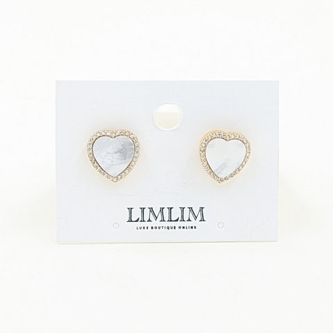 Earrings-Studs-Mother of Pearl Hearts-Gold Plated Sterling Silver