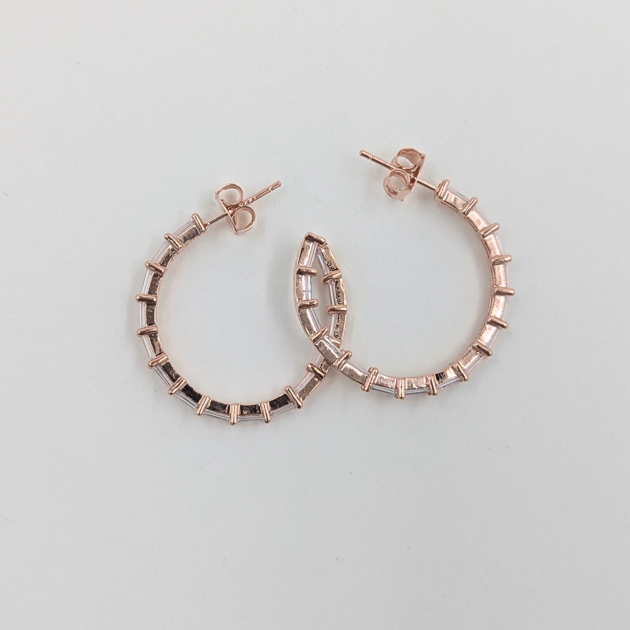 Earrings-Rose Gold Hoops w/Crystals