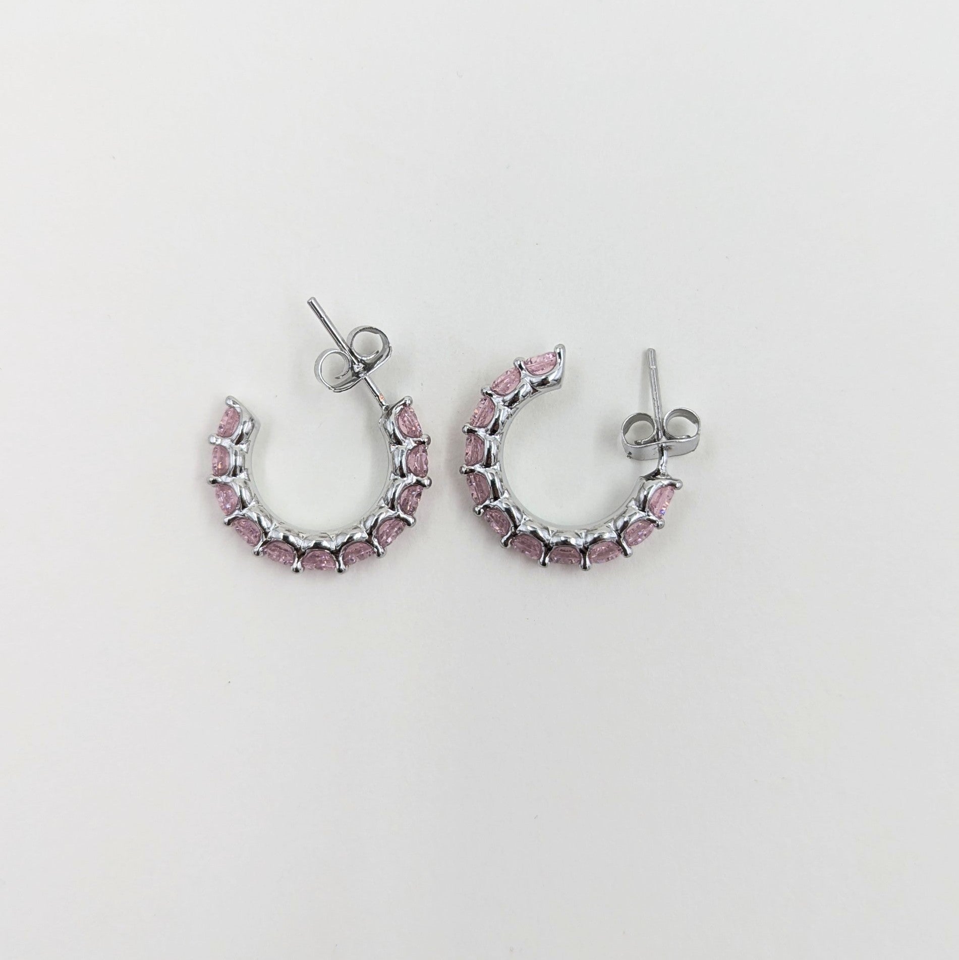 Earrings-Small Hoops w/Pink Crystals