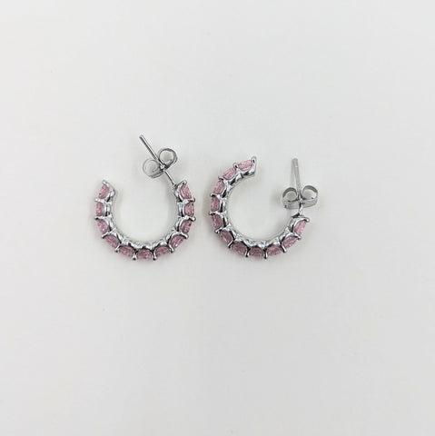 Earrings-Small Hoops w/Pink Crystals