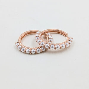 Earrings-Rose Gold Hoops w/Pearls