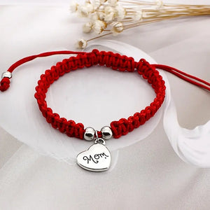 Red Braided Bracelet-"Mom"
