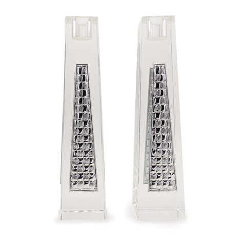 Glass Candlesticks w/Silver Panels