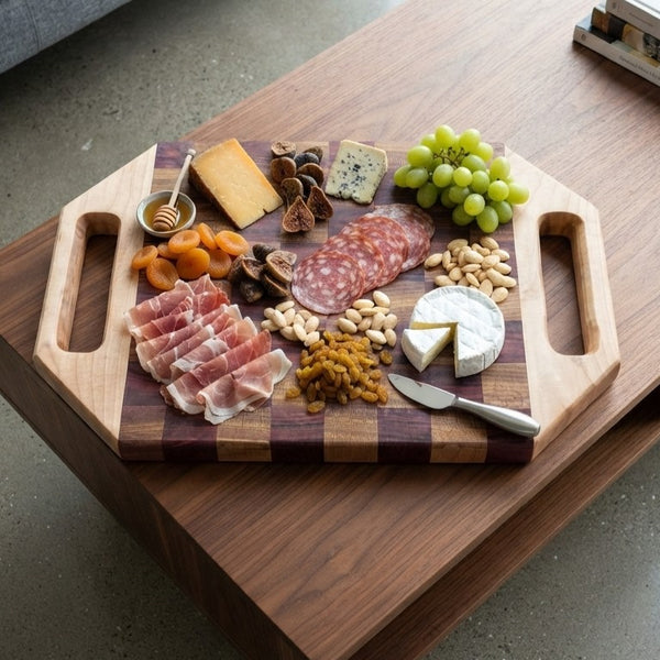 Handled Checkered Serving Board (padauk/sapele/maple)