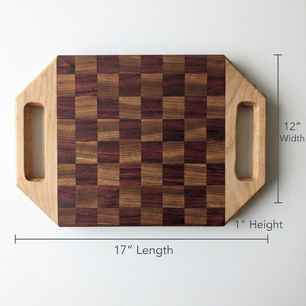 Handled Checkered Serving Board (padauk/sapele/maple)