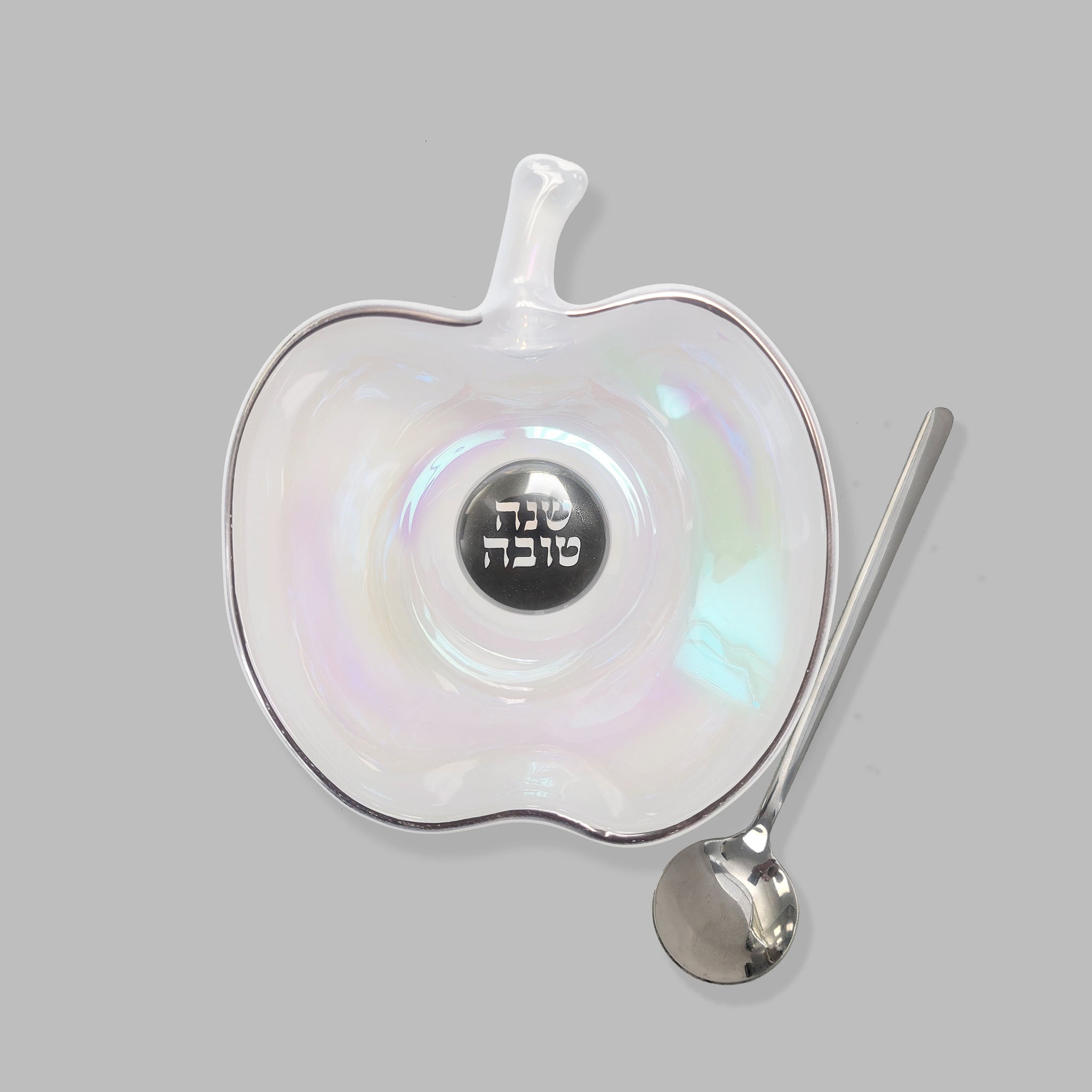 Apple Shaped Honey Dish W/Silver Spoon