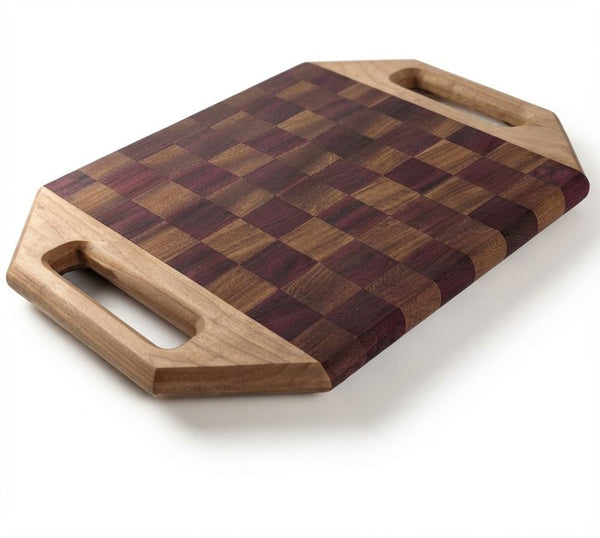 Handled Checkered Serving Board (padauk/sapele/maple)