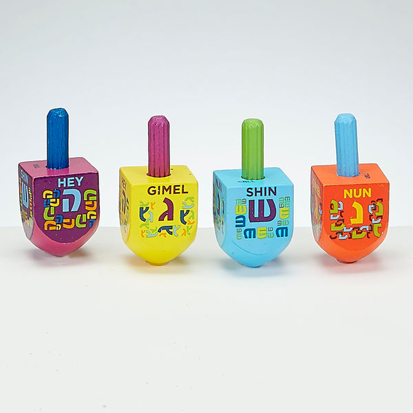 Small Painted Wood Dreidels with English