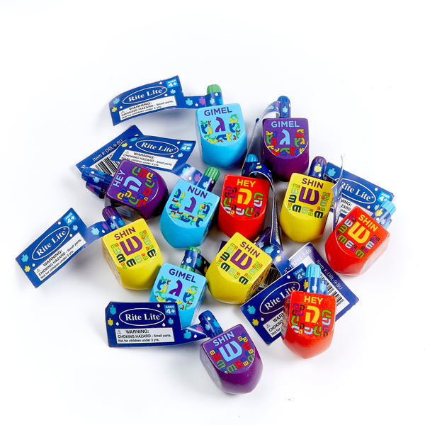 Small Painted Wood Dreidels with English