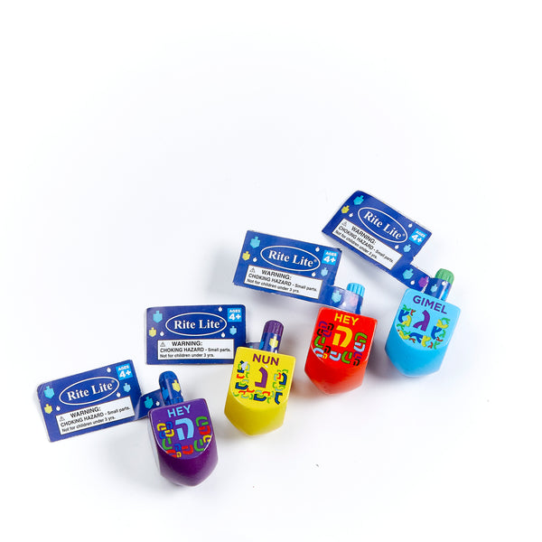 Small Painted Wood Dreidels with English