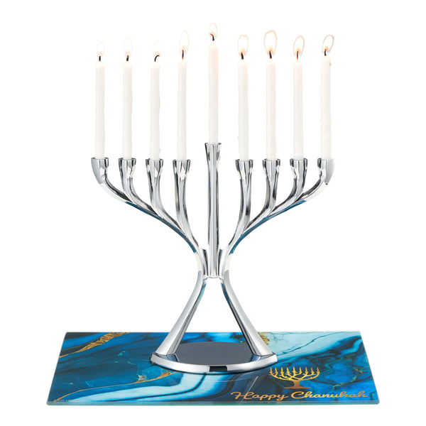 Blue Marble Tempered Glass Menorah Drip Tray
