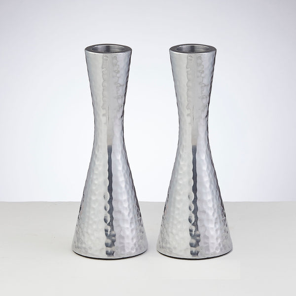 Pair of Hammered Polished Aluminum Candlesticks