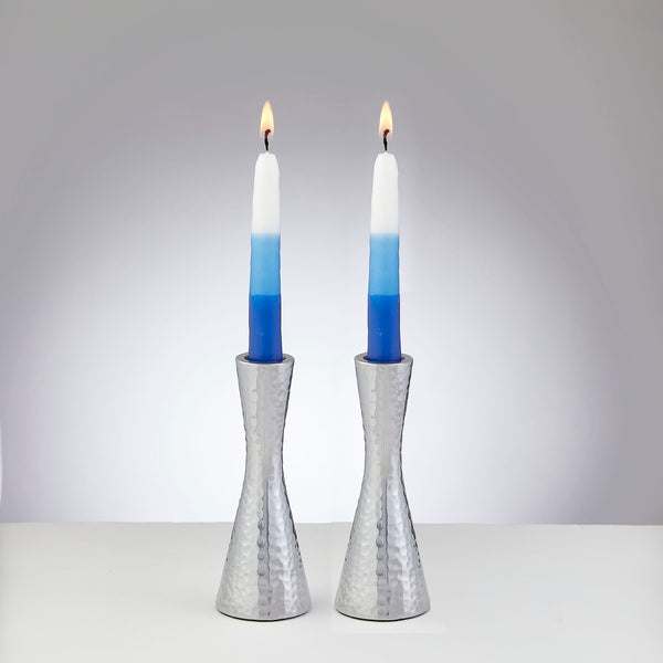 Pair of Hammered Polished Aluminum Candlesticks