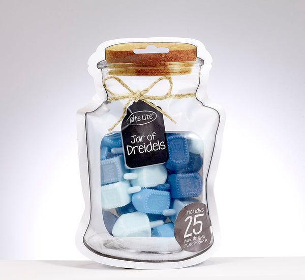 "Jar" of Dreidels- 25 Med. Plastic, Shades of Blue