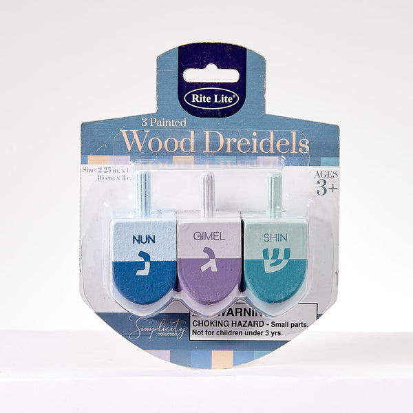 Three Large Colourblock Handpainted Wood Dreidels