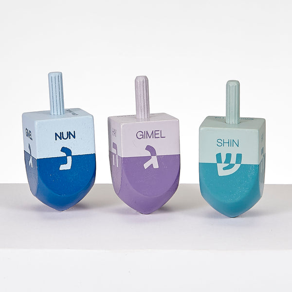 Three Large Colourblock Handpainted Wood Dreidels