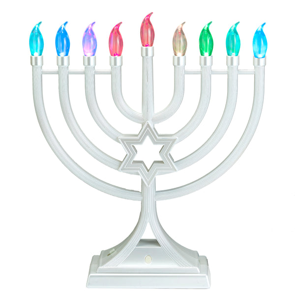 Pearl White LED Glow Menorah, Multifunction & Color Changing