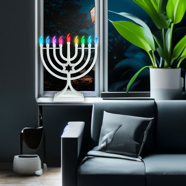 Pearl White LED Glow Menorah, Multifunction & Color Changing