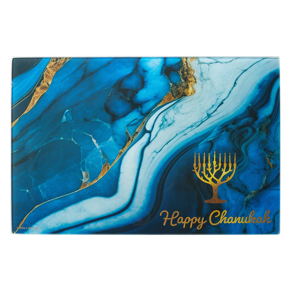Blue Marble Tempered Glass Menorah Drip Tray