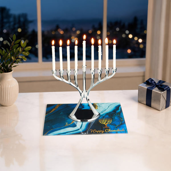 Blue Marble Tempered Glass Menorah Drip Tray