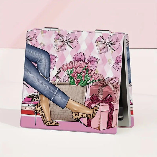 Compact Mirror-Denim, Heels & Flowers